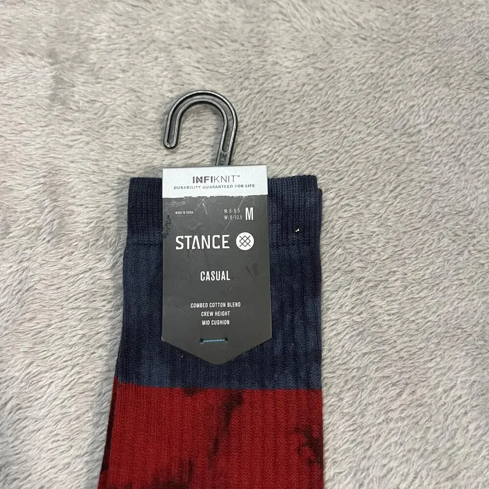 Stance Assurance Socks Mens Medium Navy Red Striped Crew Mid Cushion InfiKnit